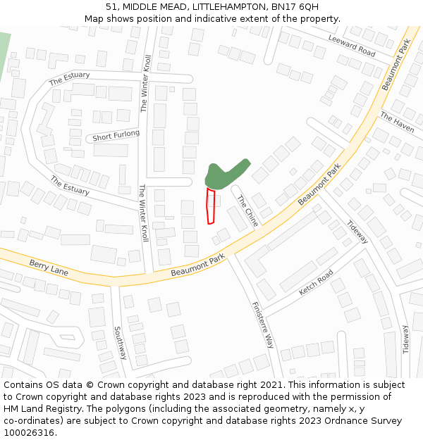 51, MIDDLE MEAD, LITTLEHAMPTON, BN17 6QH: Location map and indicative extent of plot