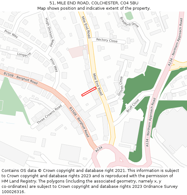 51, MILE END ROAD, COLCHESTER, CO4 5BU: Location map and indicative extent of plot