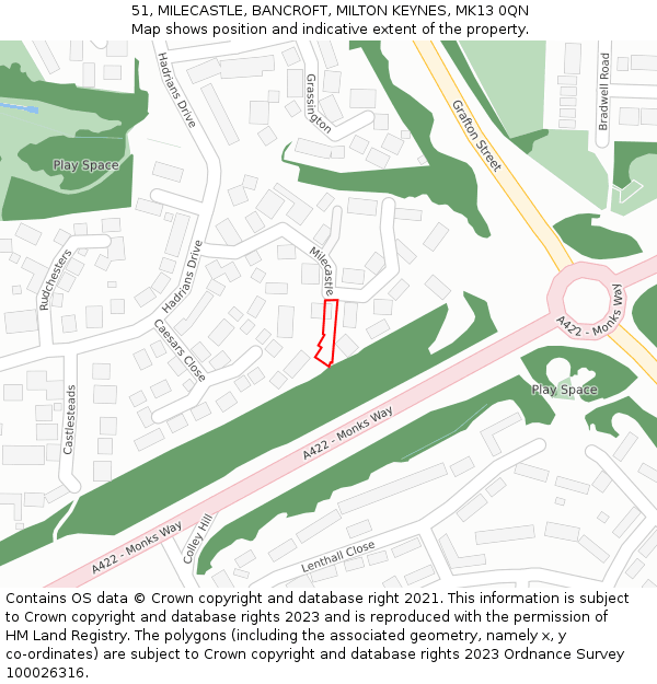 51, MILECASTLE, BANCROFT, MILTON KEYNES, MK13 0QN: Location map and indicative extent of plot