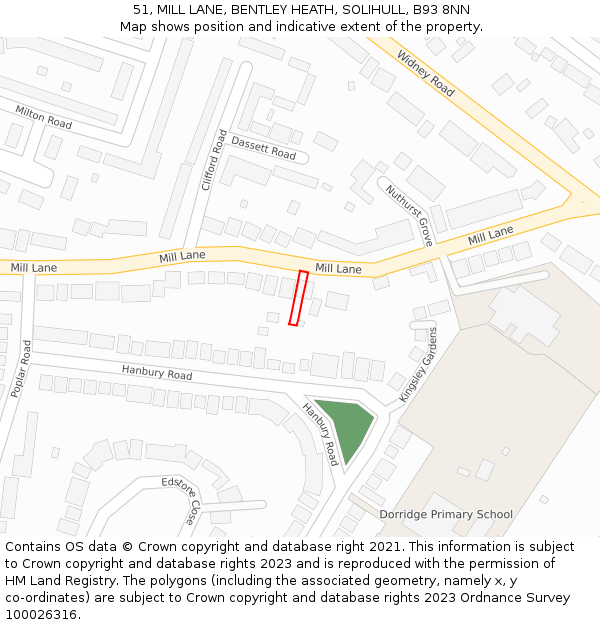 51, MILL LANE, BENTLEY HEATH, SOLIHULL, B93 8NN: Location map and indicative extent of plot