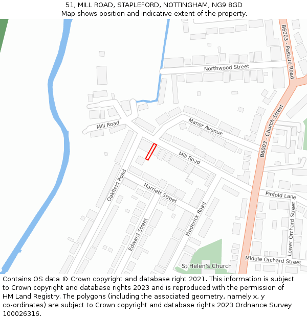 51, MILL ROAD, STAPLEFORD, NOTTINGHAM, NG9 8GD: Location map and indicative extent of plot