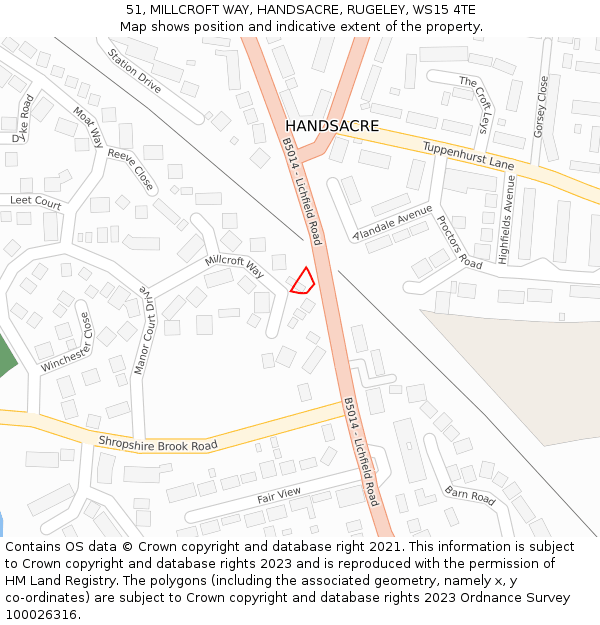 51, MILLCROFT WAY, HANDSACRE, RUGELEY, WS15 4TE: Location map and indicative extent of plot