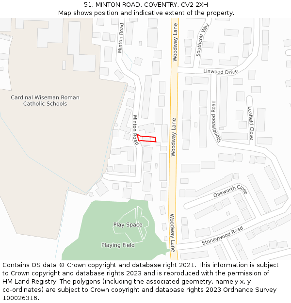 51, MINTON ROAD, COVENTRY, CV2 2XH: Location map and indicative extent of plot