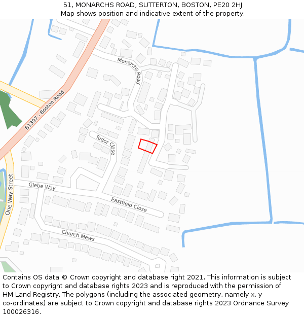 51, MONARCHS ROAD, SUTTERTON, BOSTON, PE20 2HJ: Location map and indicative extent of plot