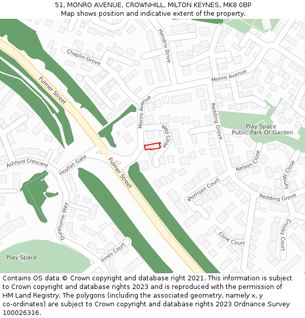 51, MONRO AVENUE, CROWNHILL, MILTON KEYNES, MK8 0BP: Location map and indicative extent of plot