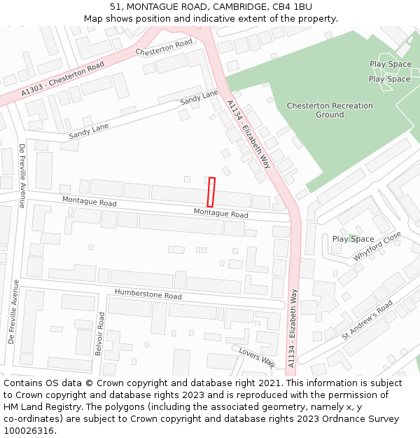 51, MONTAGUE ROAD, CAMBRIDGE, CB4 1BU: Location map and indicative extent of plot