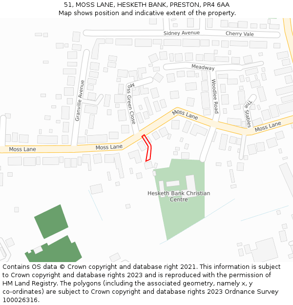 51, MOSS LANE, HESKETH BANK, PRESTON, PR4 6AA: Location map and indicative extent of plot