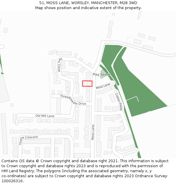 51, MOSS LANE, WORSLEY, MANCHESTER, M28 3WD: Location map and indicative extent of plot