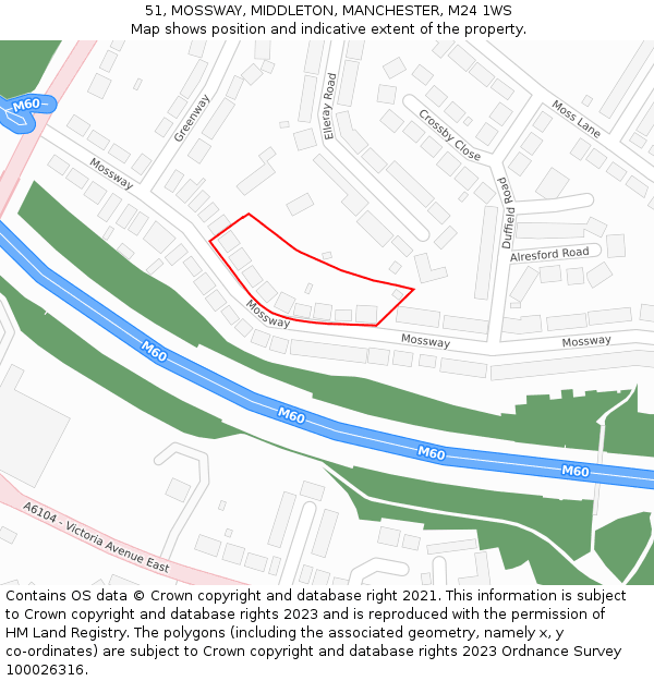 51, MOSSWAY, MIDDLETON, MANCHESTER, M24 1WS: Location map and indicative extent of plot