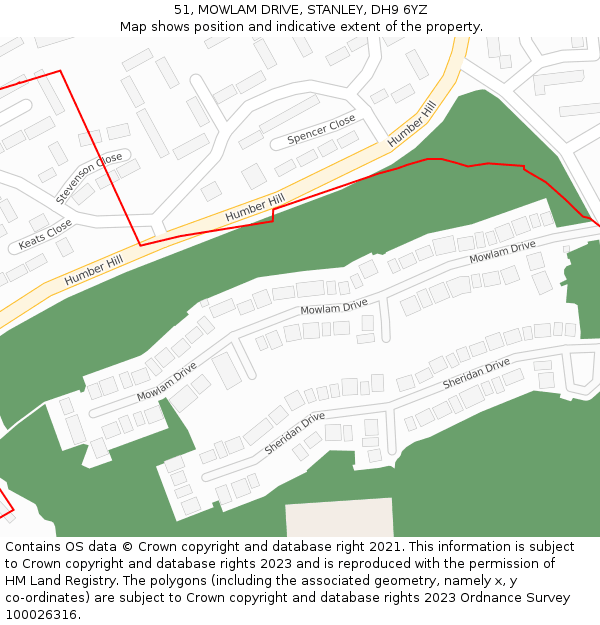 51, MOWLAM DRIVE, STANLEY, DH9 6YZ: Location map and indicative extent of plot