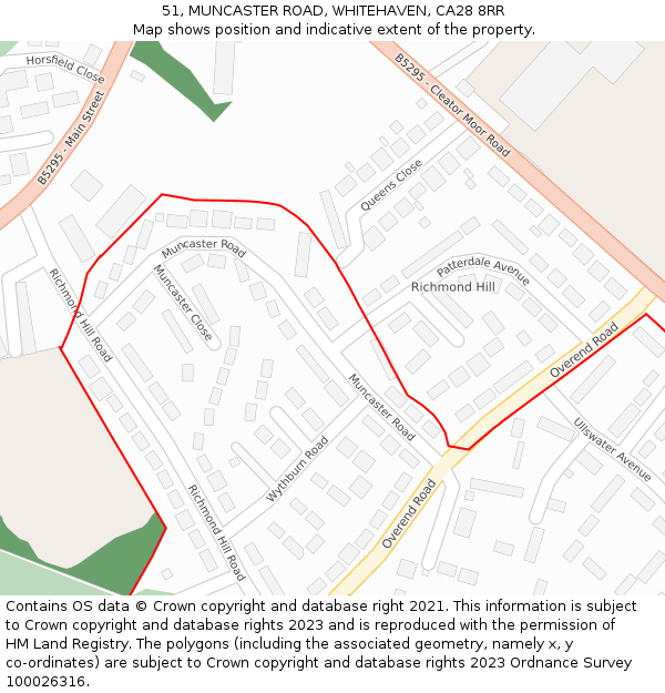 51, MUNCASTER ROAD, WHITEHAVEN, CA28 8RR: Location map and indicative extent of plot