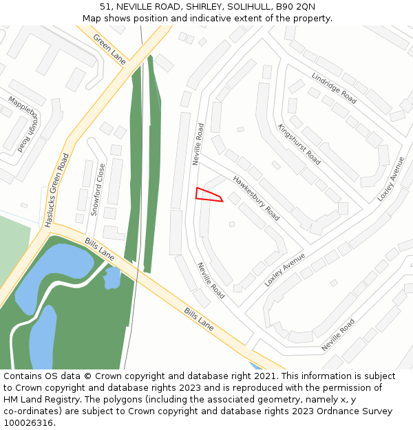 51, NEVILLE ROAD, SHIRLEY, SOLIHULL, B90 2QN: Location map and indicative extent of plot