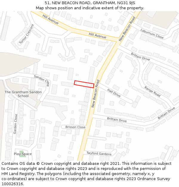 51, NEW BEACON ROAD, GRANTHAM, NG31 9JS: Location map and indicative extent of plot