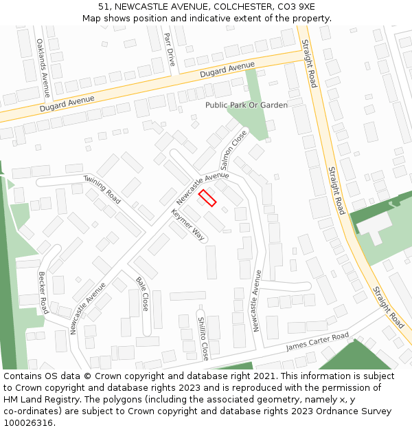 51, NEWCASTLE AVENUE, COLCHESTER, CO3 9XE: Location map and indicative extent of plot