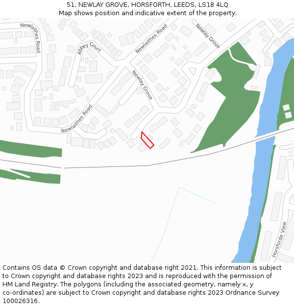 51, NEWLAY GROVE, HORSFORTH, LEEDS, LS18 4LQ: Location map and indicative extent of plot