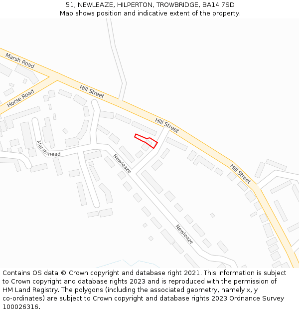 51, NEWLEAZE, HILPERTON, TROWBRIDGE, BA14 7SD: Location map and indicative extent of plot