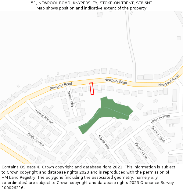 51, NEWPOOL ROAD, KNYPERSLEY, STOKE-ON-TRENT, ST8 6NT: Location map and indicative extent of plot