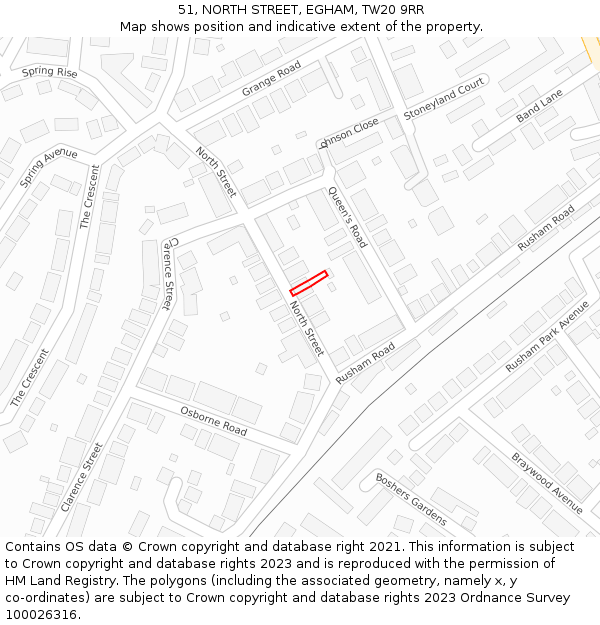 51, NORTH STREET, EGHAM, TW20 9RR: Location map and indicative extent of plot