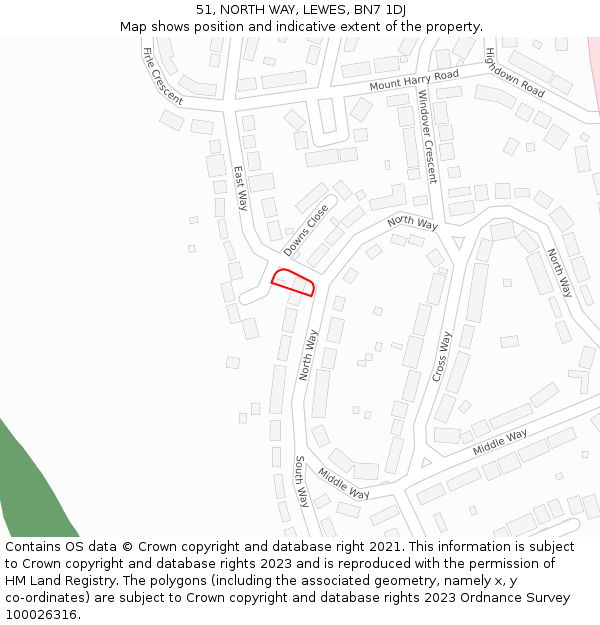 51, NORTH WAY, LEWES, BN7 1DJ: Location map and indicative extent of plot