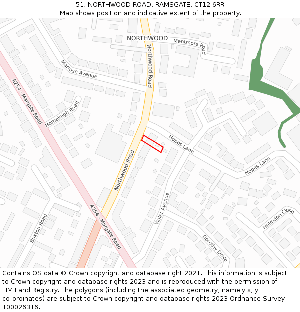 51, NORTHWOOD ROAD, RAMSGATE, CT12 6RR: Location map and indicative extent of plot