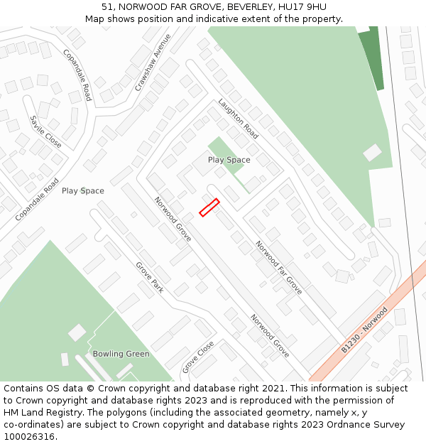 51, NORWOOD FAR GROVE, BEVERLEY, HU17 9HU: Location map and indicative extent of plot