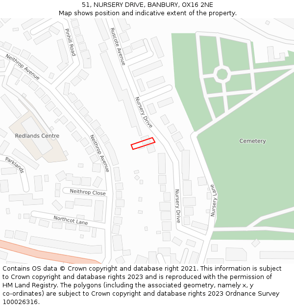 51, NURSERY DRIVE, BANBURY, OX16 2NE: Location map and indicative extent of plot