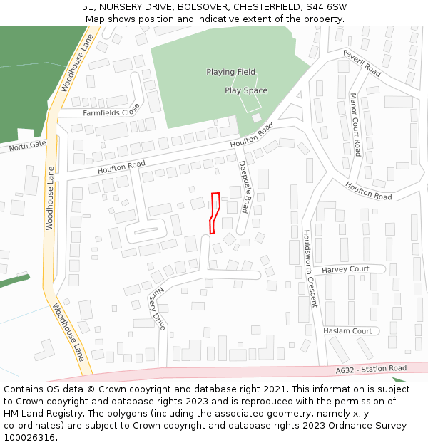 51, NURSERY DRIVE, BOLSOVER, CHESTERFIELD, S44 6SW: Location map and indicative extent of plot