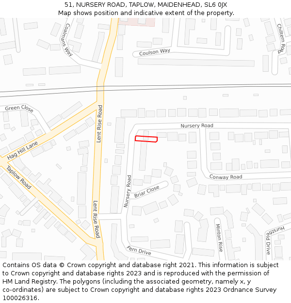 51, NURSERY ROAD, TAPLOW, MAIDENHEAD, SL6 0JX: Location map and indicative extent of plot