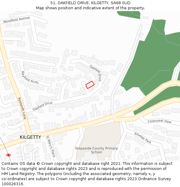 51, OAKFIELD DRIVE, KILGETTY, SA68 0UD: Location map and indicative extent of plot