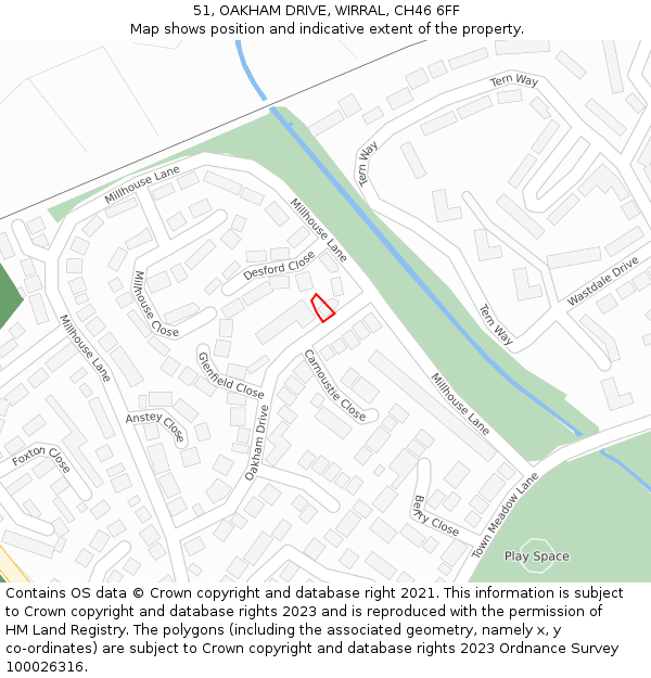 51, OAKHAM DRIVE, WIRRAL, CH46 6FF: Location map and indicative extent of plot