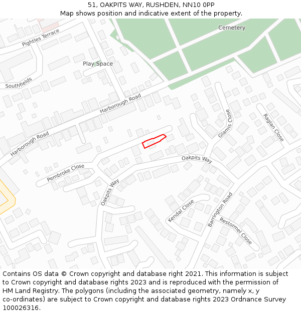 51, OAKPITS WAY, RUSHDEN, NN10 0PP: Location map and indicative extent of plot