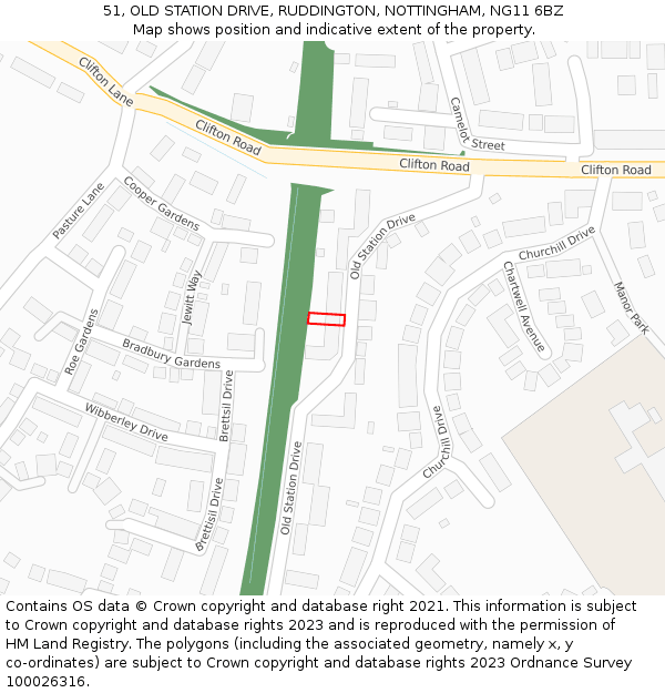 51, OLD STATION DRIVE, RUDDINGTON, NOTTINGHAM, NG11 6BZ: Location map and indicative extent of plot