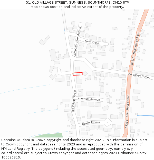 51, OLD VILLAGE STREET, GUNNESS, SCUNTHORPE, DN15 8TP: Location map and indicative extent of plot