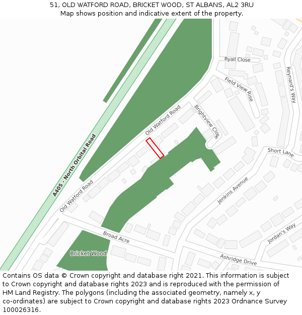 51, OLD WATFORD ROAD, BRICKET WOOD, ST ALBANS, AL2 3RU: Location map and indicative extent of plot