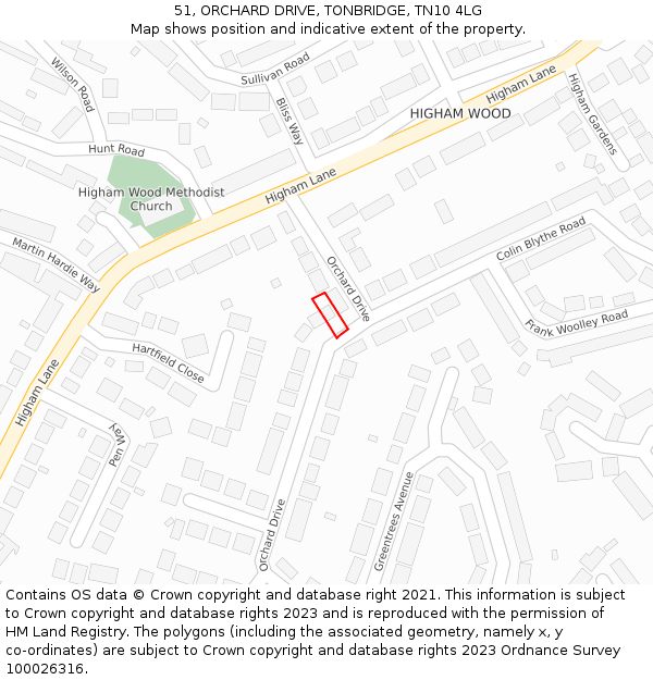 51, ORCHARD DRIVE, TONBRIDGE, TN10 4LG: Location map and indicative extent of plot