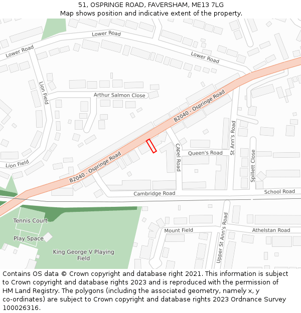 51, OSPRINGE ROAD, FAVERSHAM, ME13 7LG: Location map and indicative extent of plot