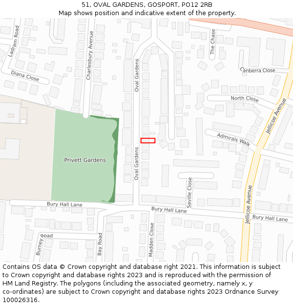 51, OVAL GARDENS, GOSPORT, PO12 2RB: Location map and indicative extent of plot