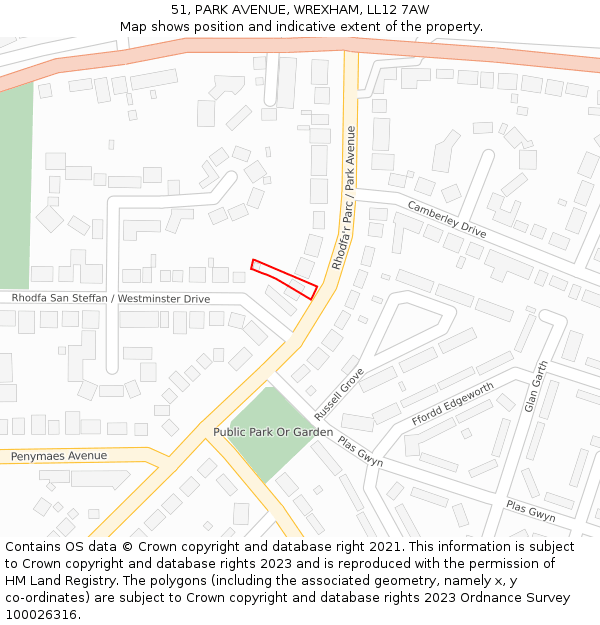 51, PARK AVENUE, WREXHAM, LL12 7AW: Location map and indicative extent of plot