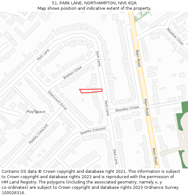 51, PARK LANE, NORTHAMPTON, NN5 6QA: Location map and indicative extent of plot