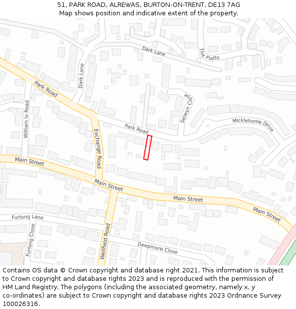 51, PARK ROAD, ALREWAS, BURTON-ON-TRENT, DE13 7AG: Location map and indicative extent of plot