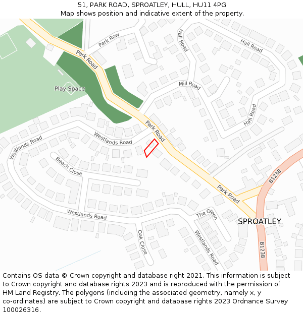 51, PARK ROAD, SPROATLEY, HULL, HU11 4PG: Location map and indicative extent of plot