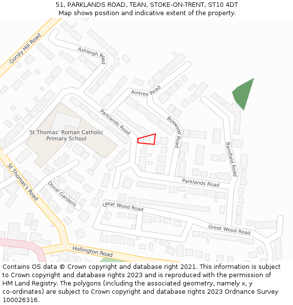 51, PARKLANDS ROAD, TEAN, STOKE-ON-TRENT, ST10 4DT: Location map and indicative extent of plot