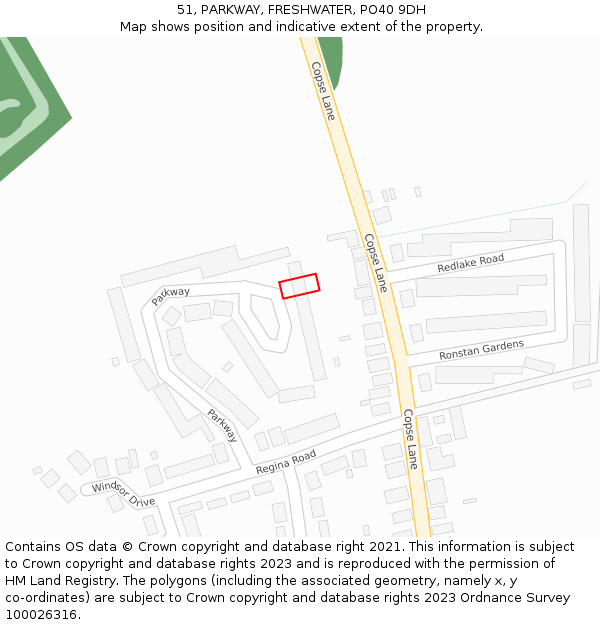 51, PARKWAY, FRESHWATER, PO40 9DH: Location map and indicative extent of plot