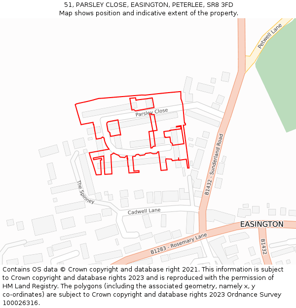 51, PARSLEY CLOSE, EASINGTON, PETERLEE, SR8 3FD: Location map and indicative extent of plot