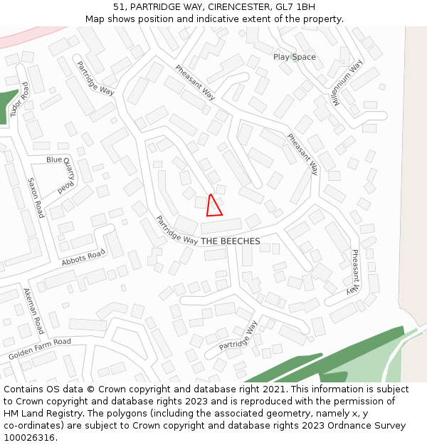 51, PARTRIDGE WAY, CIRENCESTER, GL7 1BH: Location map and indicative extent of plot