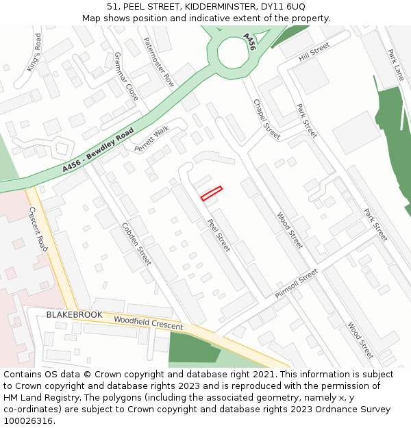 51, PEEL STREET, KIDDERMINSTER, DY11 6UQ: Location map and indicative extent of plot