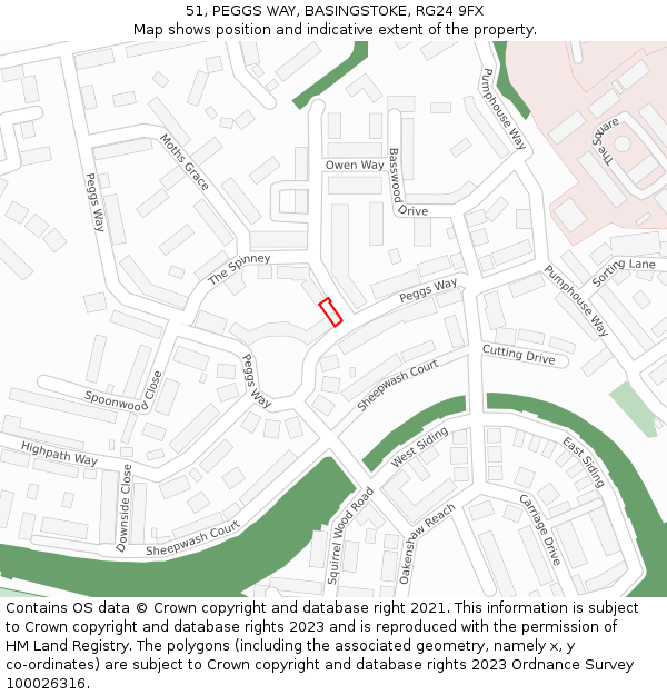 51, PEGGS WAY, BASINGSTOKE, RG24 9FX: Location map and indicative extent of plot
