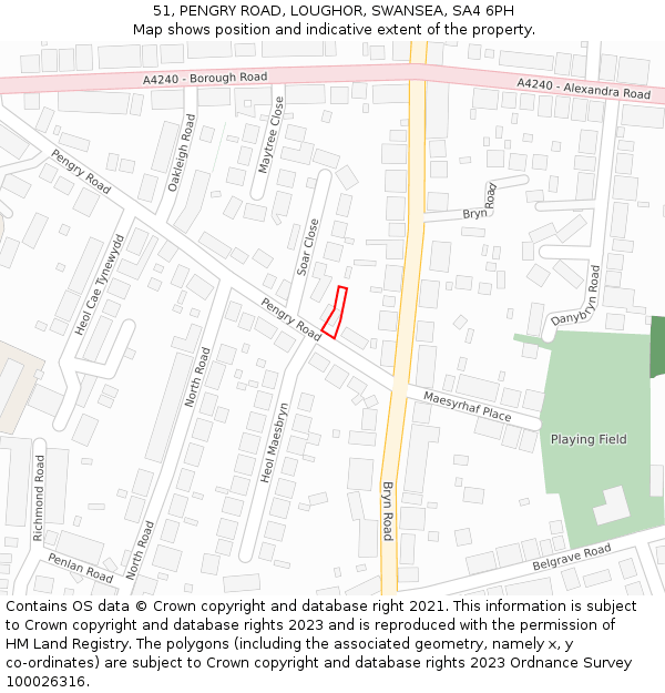 51, PENGRY ROAD, LOUGHOR, SWANSEA, SA4 6PH: Location map and indicative extent of plot