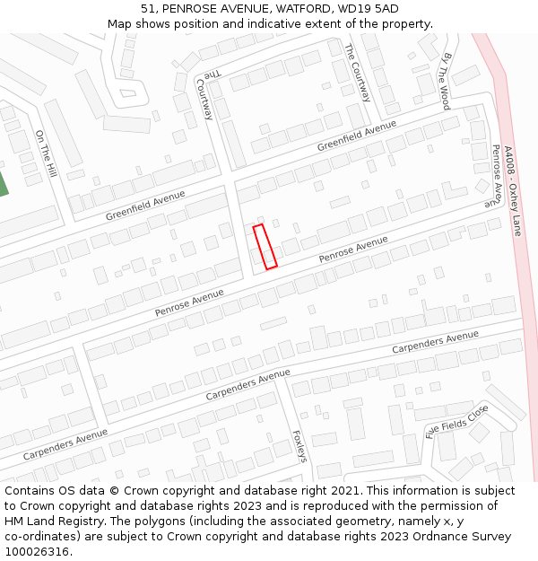 51, PENROSE AVENUE, WATFORD, WD19 5AD: Location map and indicative extent of plot