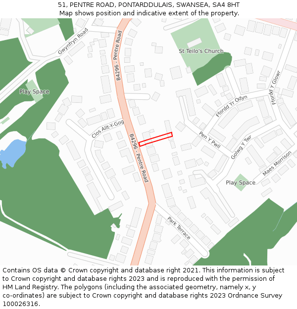 51, PENTRE ROAD, PONTARDDULAIS, SWANSEA, SA4 8HT: Location map and indicative extent of plot